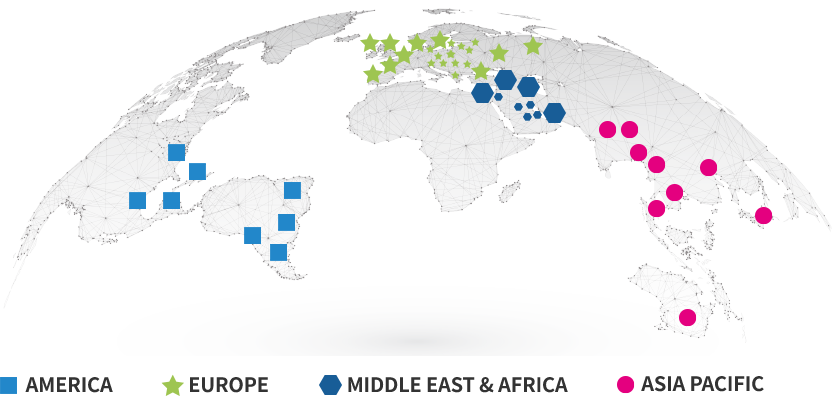 MetLife의 글로벌 네트워크 이미지로, America, Europe, Middle East& Asia에 걸친 위치를 지구 이미지에 나타냈습니다.
